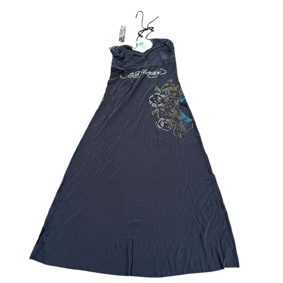 Ed Hardy Gray Beaded Halter Maxi Dress Sz M - Picture 7 of 7
